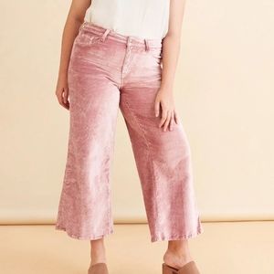 Warp + Weft Wide Leg Pink Velvet Pants